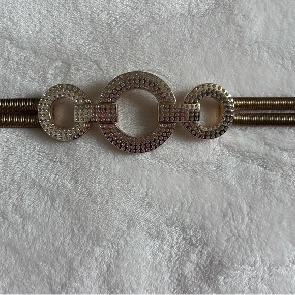 Gold Tone Rhinestone Embellished Circle Stretch Glam Statement Belt Women’s - Picture 8 of 11